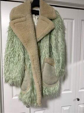 Coach shearling faux fur green coat.